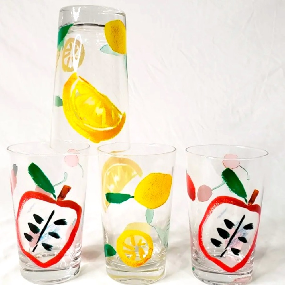 🍎🍋Kate Spade Lenox All In Good Taste Hi-ball Tumbler Glasses Fruit Set …